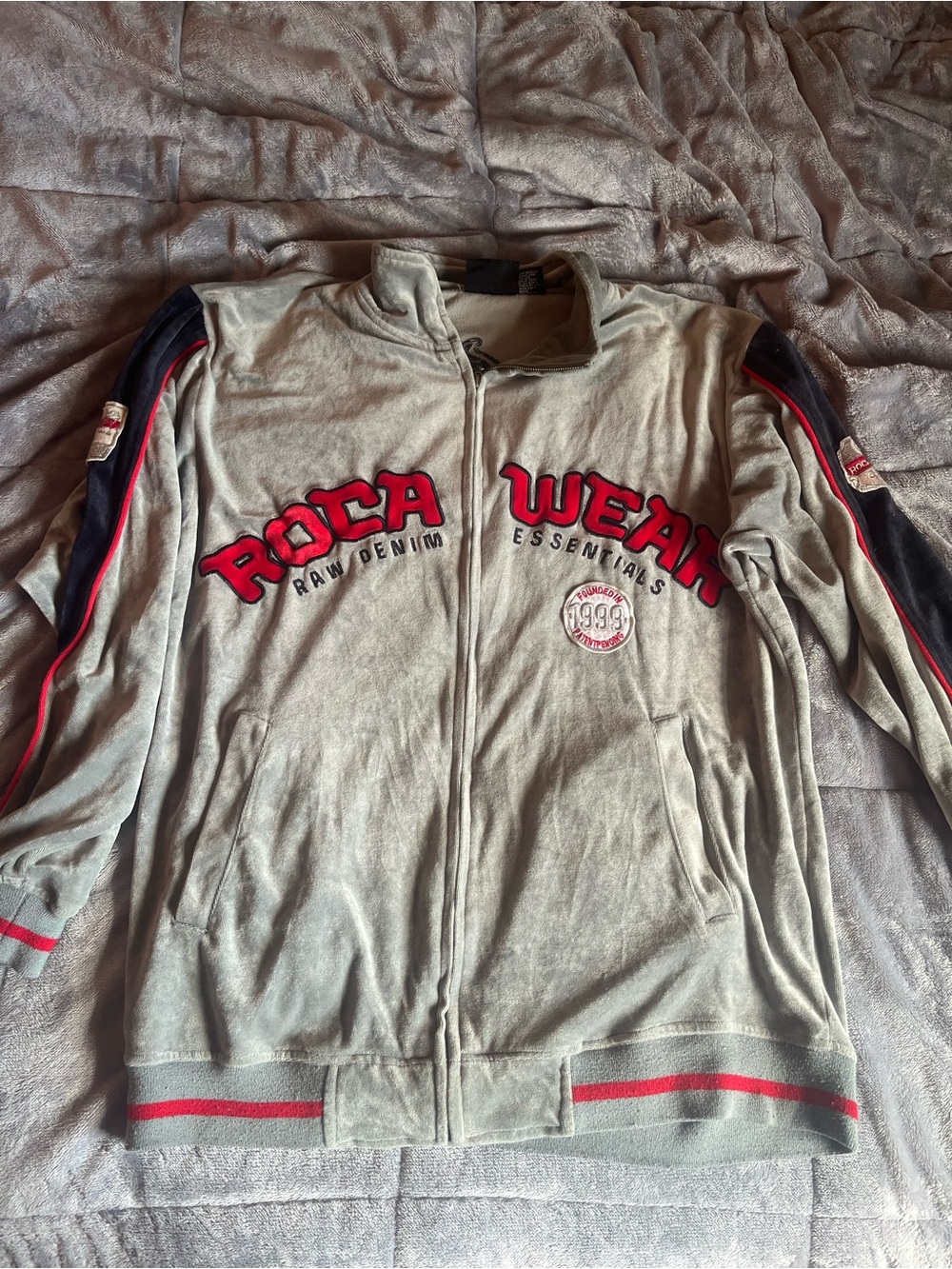 Rocawear Gray Zip-Front Jacket with Red and Navy Accents